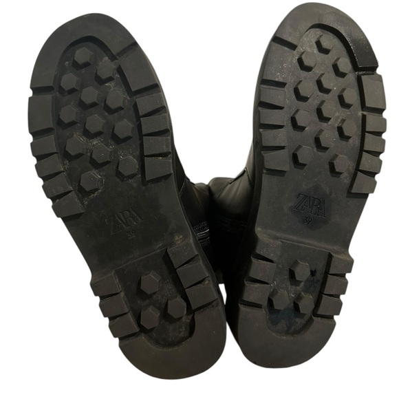 Zara | Black Leather Platform Lug Boots | Pull On | EU 39 / US 8.5 - Picture 6 of 8